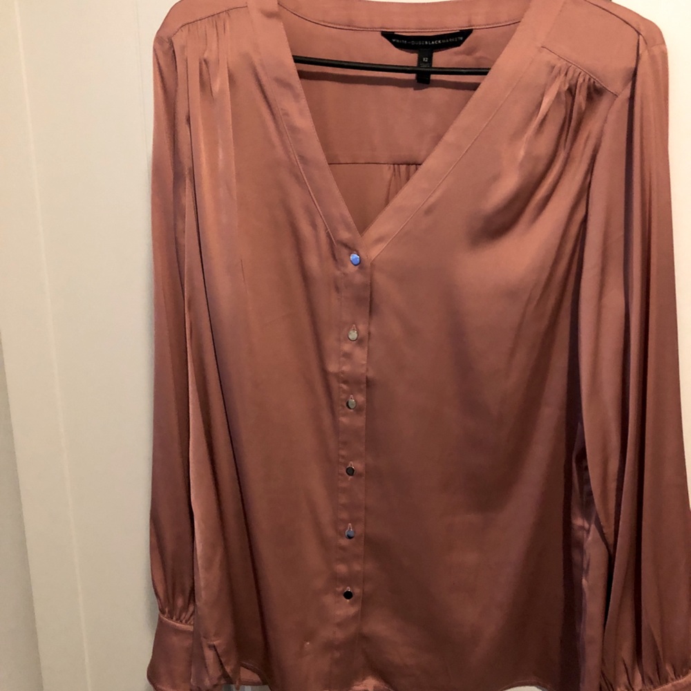 WHBM Rose Long Sleeve Silk Blouse